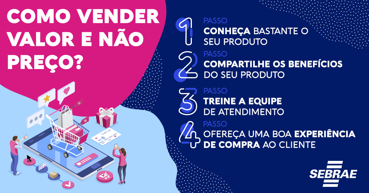 Imagem contem o seguinte texto: 1 conheça o seu propósito, 2 compartilhe os benefícios do seu produto, 3 treine a equipe de atendimento, 4 ofereça uma boa experiência de compra ao cliente